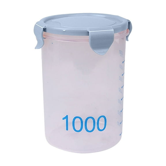 1000ml Airtight Sealing Storage Jar with Blue Lid, Kitchen Food Container for Grains, Baking, Snacks, Transparent Measuring Canister, Leak-Proof and Stackable Organizer
