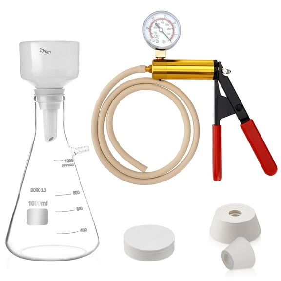 1000ml Buchner Funnel Vacuum Filtering Kit with Hand Vacuum Pump, 1L Vacuum Flask, Lab Filters with 100 Pcs Filter Paper and Vacuum Tube for Laboratory