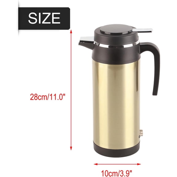 1000ml Car Electric Kettle 12V Stainless Steel Travel Hot Water Bottle Cordless Mug with Vacuum Insulation