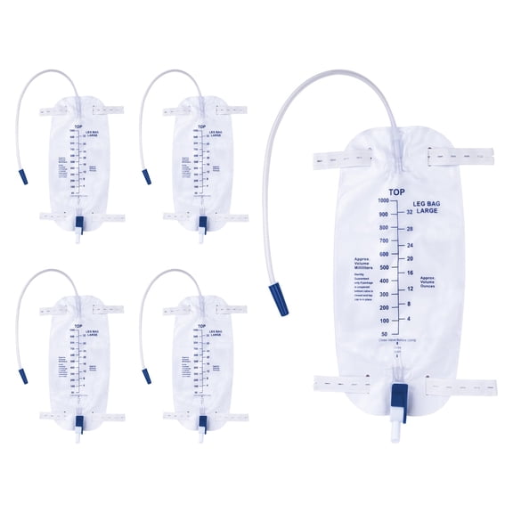 1000ml Catheter Leg Bags, Urinary Drainage Bag for Men Women with Anti-Reflux Valve, 18” Tubing and Adjustable Cloth Straps, Easy Flip Drain