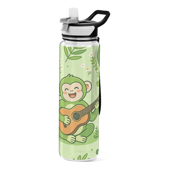 1000ml Clear Water Bottles with Handle and Locking Lid Quality Tritan Sport Bottle Straw for Gym Travel Happy Monkey 3 Printed