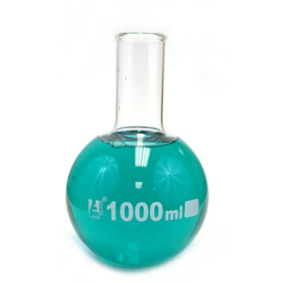 1000ml Florence Boling Flask; Flat Bottom; Eisco Labs Premium Borosilicate Glass; Narrow Neck; Beaded Rim