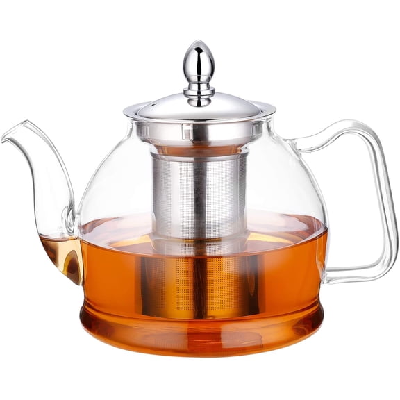 1000ml Glass Teapot with Removable Infuser, Stovetop Safe Tea Kettle, Blooming and Loose Leaf Tea Maker Set