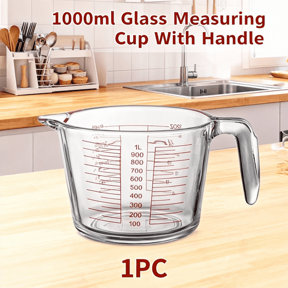 1000ml Measuring Jug for Kitchen - Heatproof Borosilicate Glass Measuring Cup with Handle,Clear Ml Oz Marks,Microwave Oven Dishwasher Safe,Thickened Durable for Baking Cooking Mixing Liquids