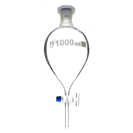 1000ml Separating Funnel, Pear Shaped, Borosilicate Glass, Glass Stopcock, Eisco Labs
