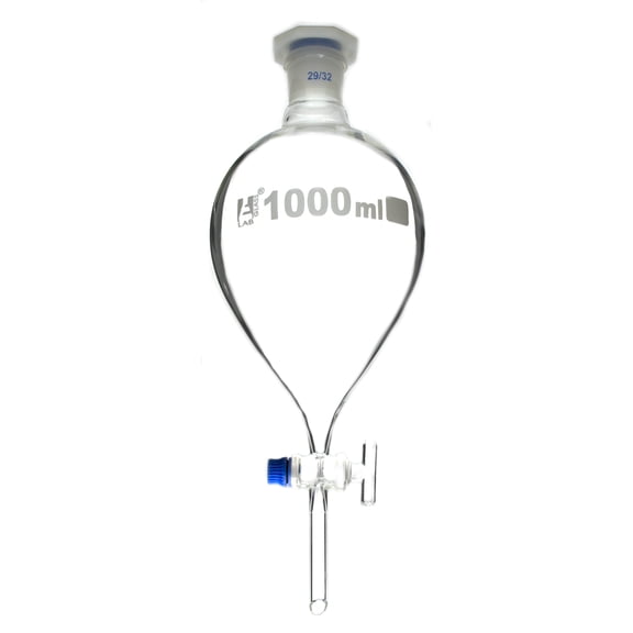 1000ml Separating Funnel, Pear Shaped, Borosilicate Glass, Glass Stopcock, Eisco Labs
