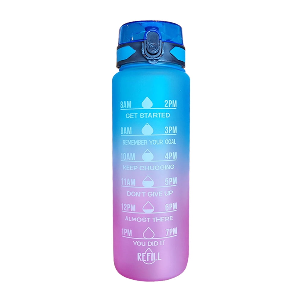 1000ml Sports Water Bottle Time Marker Outdoor Portable Cups (Blue Lid)