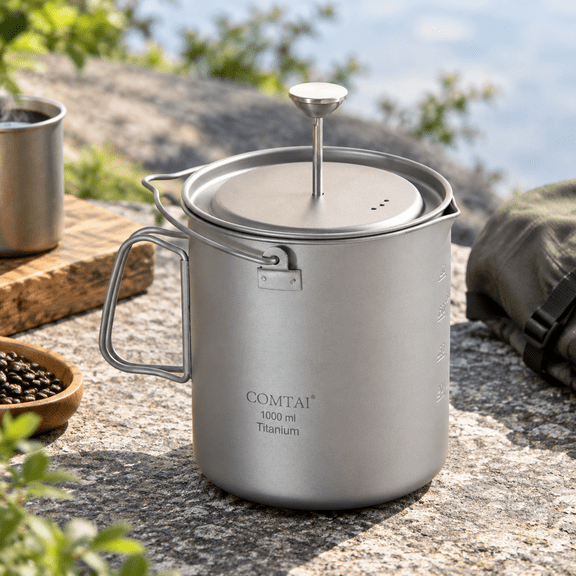 1000ml Titanium Press Coffee Maker for Outdoor Camping Hiking