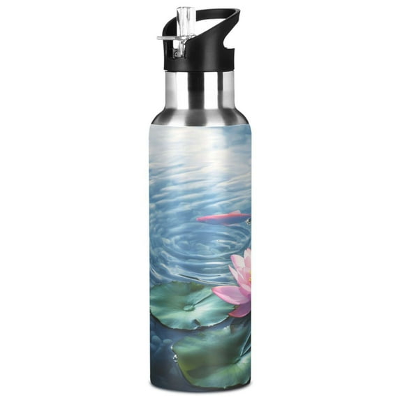 1000ml Vacuum Insulated Sports Water Bottle with Foldable Straw Stainless Steel Portable Thermos Cup A Pink Lotus