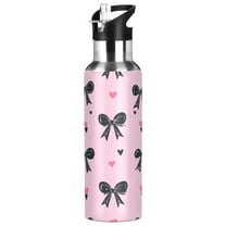 1000ml Vacuum Insulated Sports Water Bottle with Foldable Straw Stainless Steel Portable Thermos Cup Black Bows