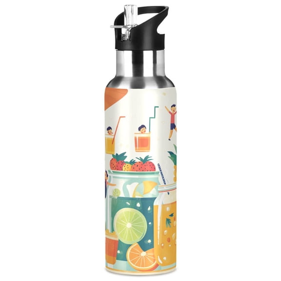 1000ml Vacuum Insulated Sports Water Bottle with Foldable Straw Stainless Steel Portable Thermos Cup Fruit and Vegetable Juice