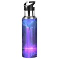 thumbnail image 1 of 1000ml Vacuum Insulated Sports Water Bottle with Foldable Straw Stainless Steel Portable Thermos Cup Purple Neon Waterfall, 1 of 7