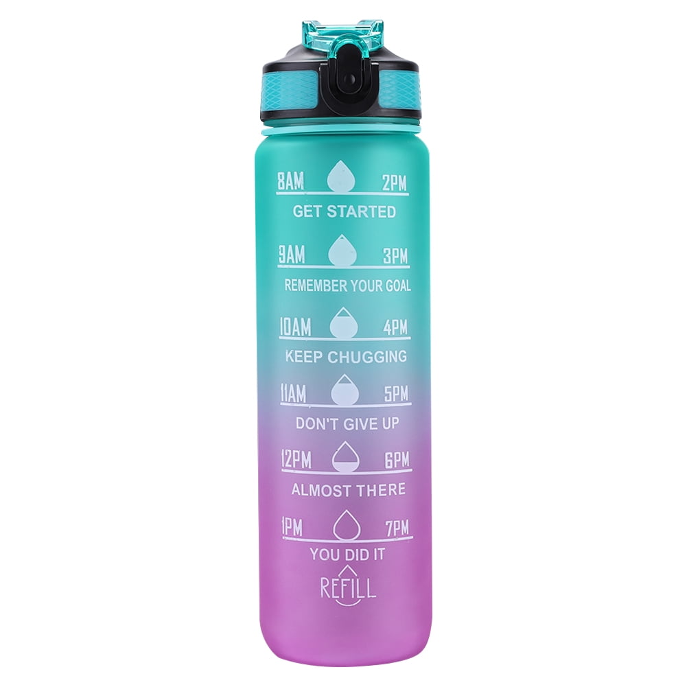 Diamond 1000ml Water Bottle Time Scale Fitness Sports Bike Water Cup (Green+Purple)