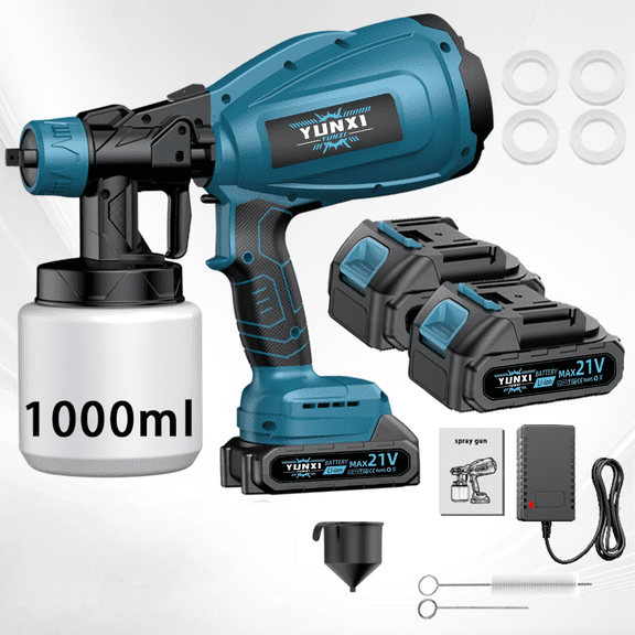 1000ml wireless spray gun, equipped with 1500mAh rechargeable battery, 4 nozzles, supports 2 spraying modes, portable power tool, easy to clean, suitable for home decoration, furniture, etc
