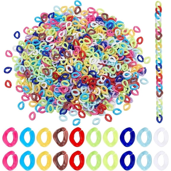 1000pc Acrylic Linking Rings 10 Rainbow Color Quick Link Connectors 13.5x10mm Small C-Clips Twist Curb Chain Connectors for Earring Necklace Making Eyeglass Purse Home Decoration for making