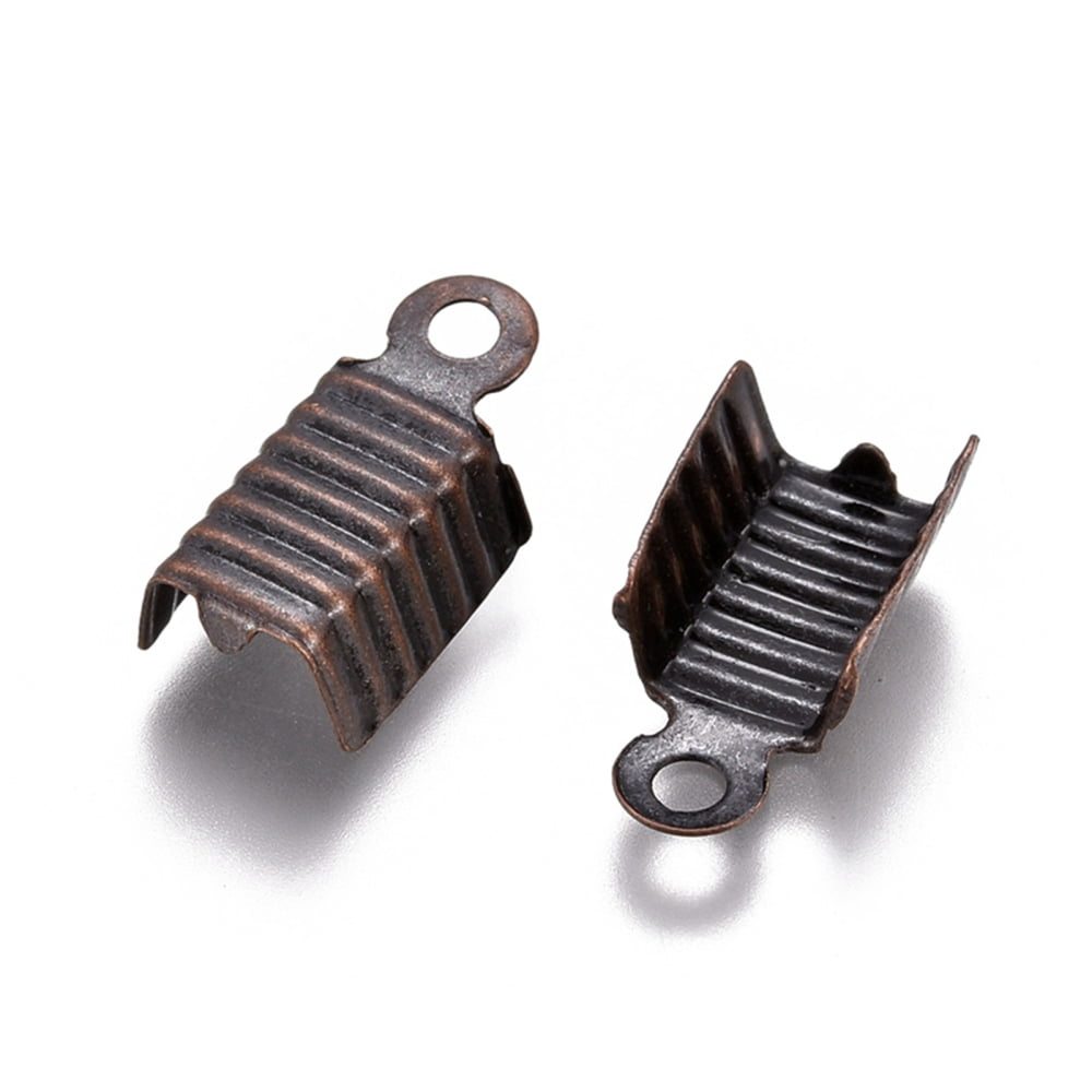 1000pc Brass Folding Crimp Ends Fold Over Crimp Cord Ends Nickel Free Red Copper 13x5mm Hole: 1mm Inner Diameter: 4mm