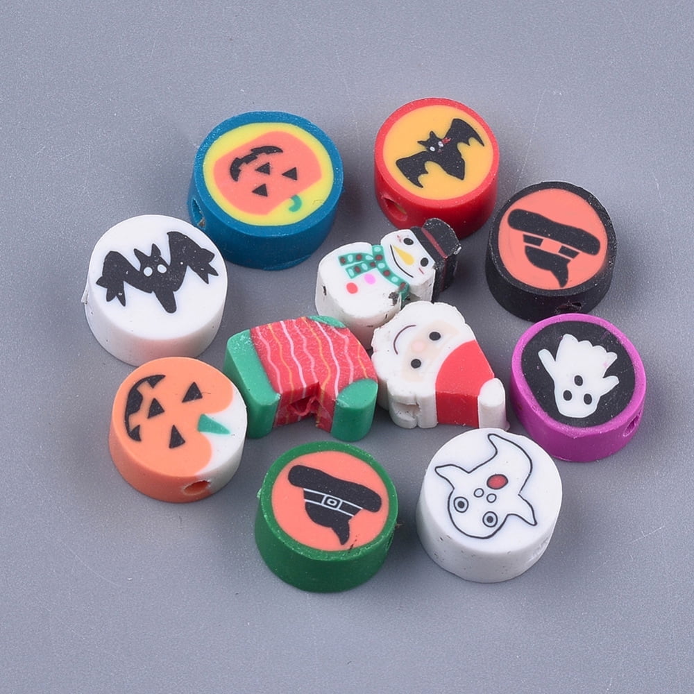 1000pc Christmas Theme Handmade Polymer Clay Beads Mixed Shapes Mixed Color 9~12x6~12x4.5~5mm Hole: 1.4~1.5mm