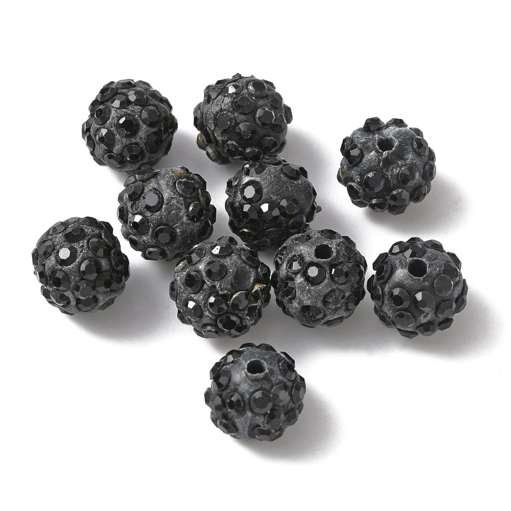1000pc Handmade Polymer Clay Rhinestone Beads Round Jet 10x9mm Hole: 1.8mm