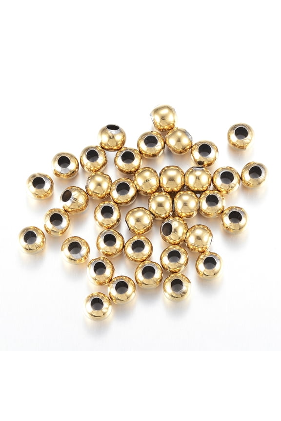 1000pc Hollow Round Ion Plating(IP) 304 Stainless Steel Beads Real 18K Gold Plated 4mm Hole: 1.5mm