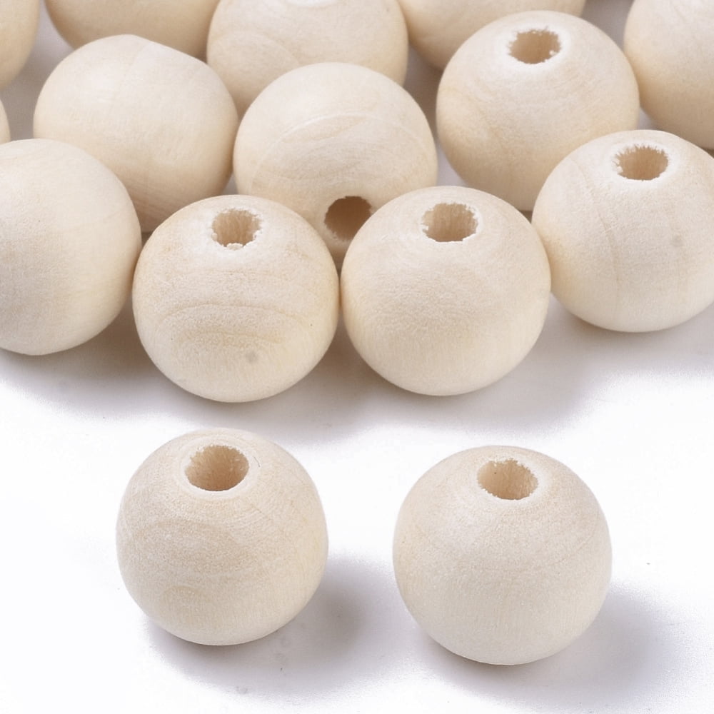 1000pc Natural Unfinished Waxed Wooden Beads Smooth Surface Round Floral White 12mm Hole: 2.5mm
