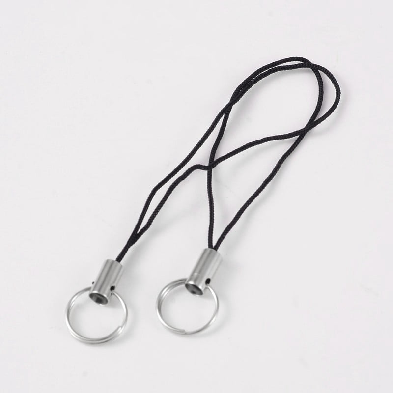 1000pc Nylon Cord Mobile Making Cord Loops with Iron Findings Black 60x0.8mm