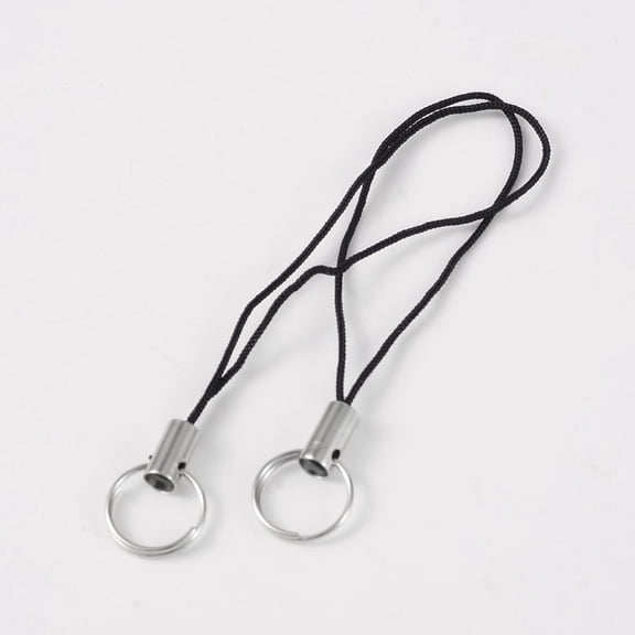 1000pc Nylon Cord Mobile Making Cord Loops with Iron Findings Black 60x0.8mm