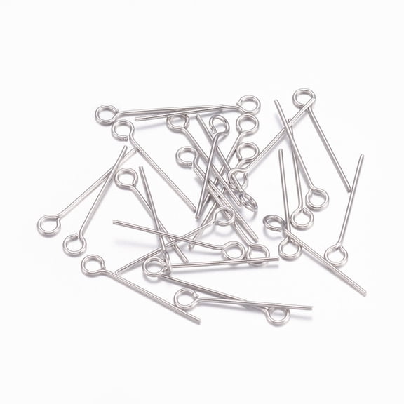 1000pc Resistant 304 Stainless Steel Eye Pins Stainless Steel Color 18mm Hole: 2mm Pin: 0.6mm