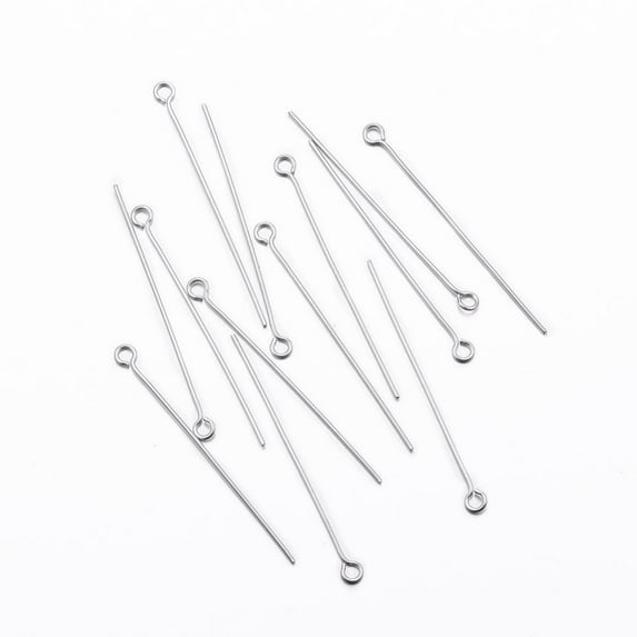 1000pc Tarnish Resistant 304 Stainless Steel Eye Pin Stainless Steel Color 36x0.5mm Hole: 2mm Pin: 0.5mm