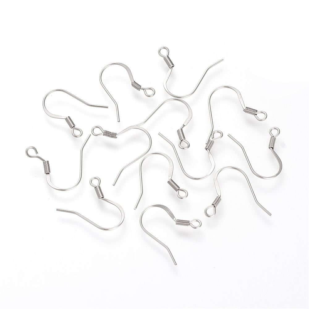1000pc Tarnish Resistant 304 Stainless Steel French Earring Hooks with Horizontal Loop Flat Earring Hooks Stainless Steel Color 16~19x16x2mm Hole: 2mm 22 Gauge Pin: 0.6mm