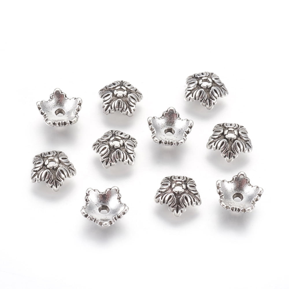 1000pc Tibetan Style Bead Caps Cadmium Free & Lead Free 5-Petal Flower Silver 10x4mm Hole: 1mm
