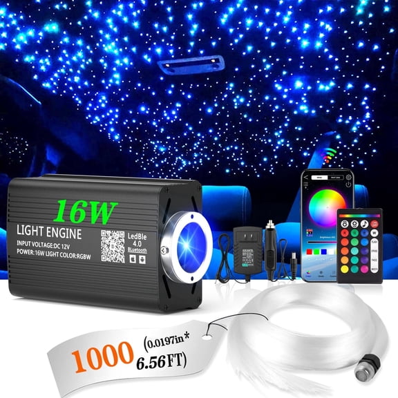 1000pcs 0.02in 6.5ft Starlight Headliner Kit Ceiling Lights for Car Roof Fiber Optic Lights with APP Control