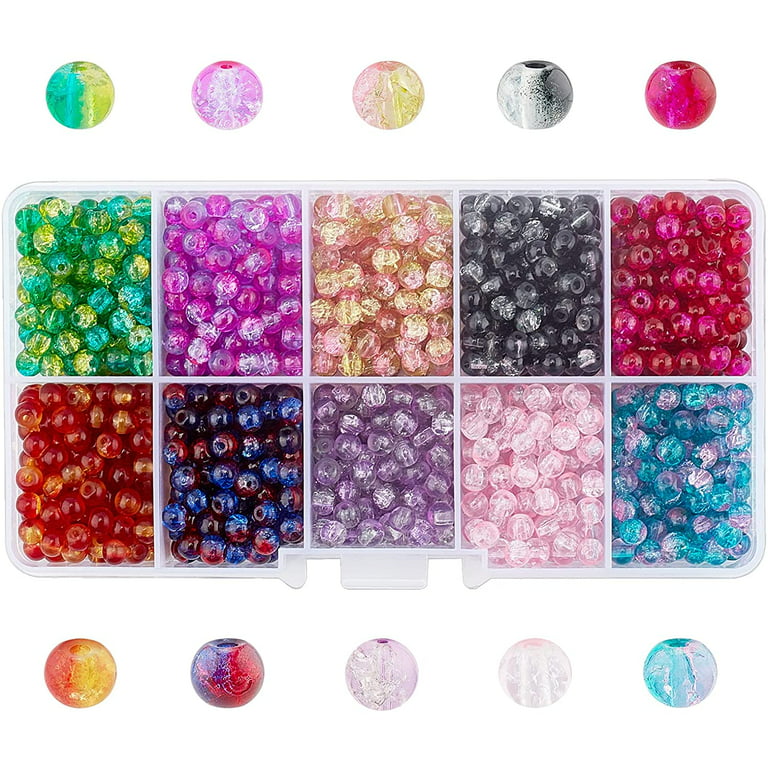 10mm Bright Glass Crackle Beads for Jewelry Making, Colorful Bright Beads  for Necklace, Bright Bead Assortment, Glass Bead Mix 
