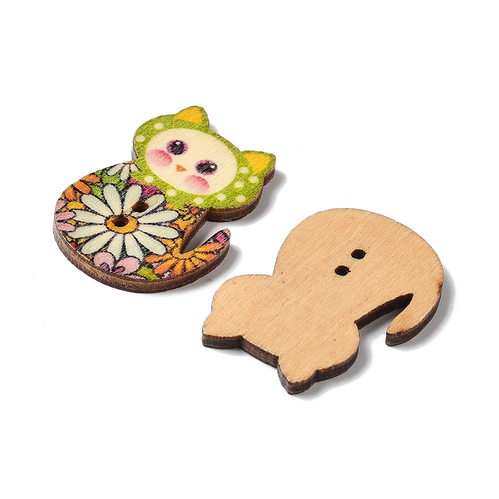 1000pcs 2-Hole Printed Wooden Buttons for Sewing Crafting Cat Mixed color 29.5x21.5x2.5mm Hole: 1.5mm