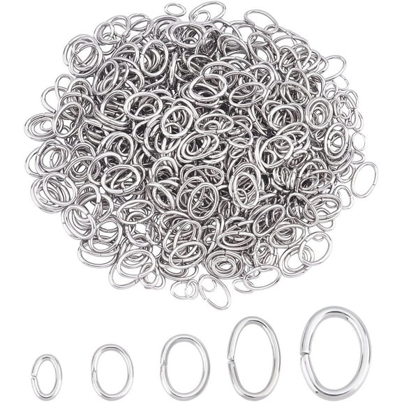 1000pcs 5 Sizes Oval Jump Rings Stainless Steel Close but Unsoldered Jump Rings Connectors Jewelry Ring for Chainmail Jewelry Bracelet Necklace Making 6/5/4/3/2.5mmStainless Steel Color