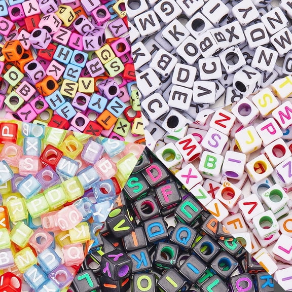 1000pcs 5 Styles Letter Beads Cube Acrylic Square Letter Beads Plastic Transparent Colorful Clear A-Z Alphabet Beads Bulk DIY Making