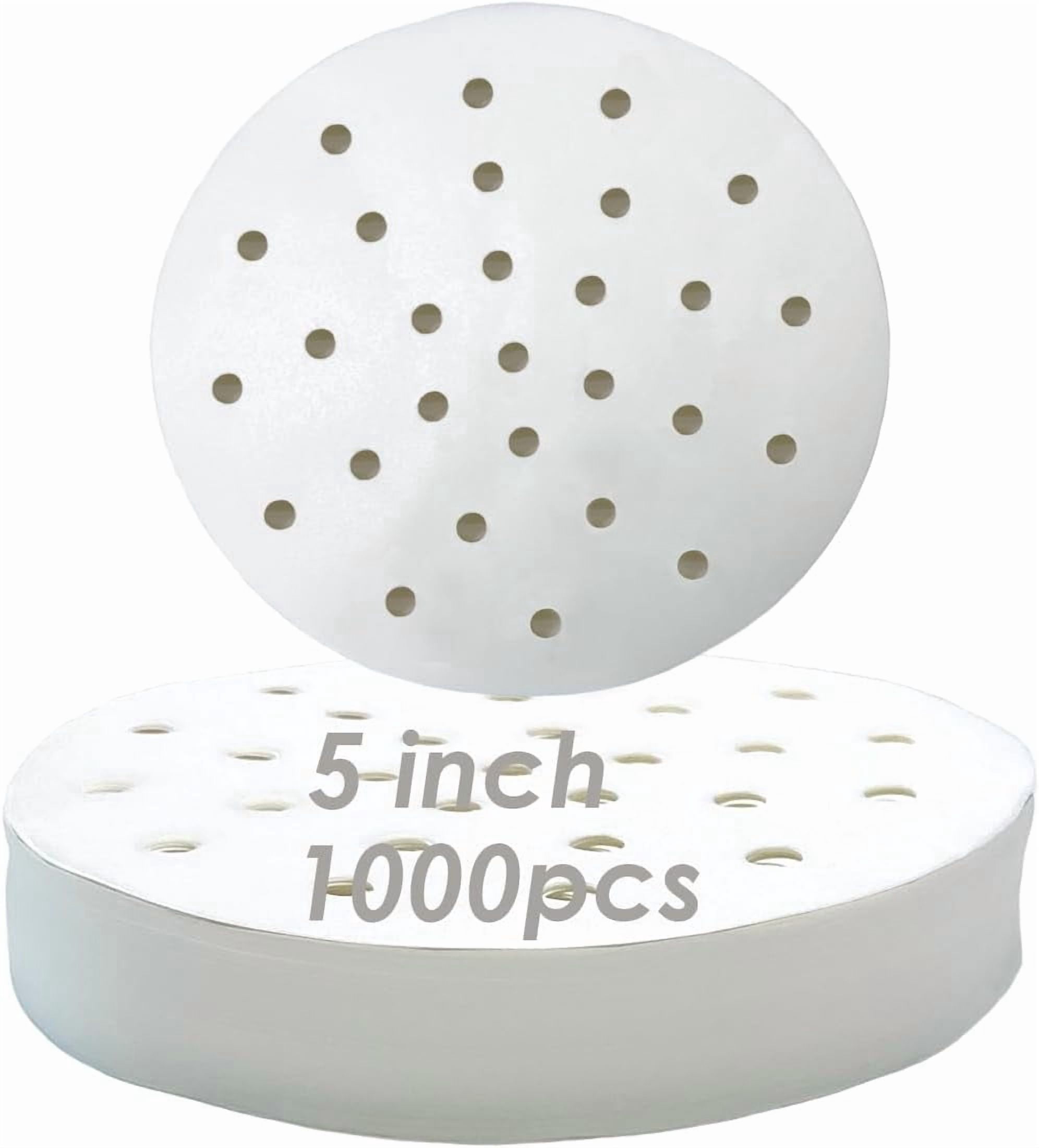 1000pcs 5 inch Air Fryer Liners Disposable Rounds, Bamboo Steamer Liners, Perforated Parchment Steaming Papers, Non-stick Steamer Mat Liner for Air Fryers Baking Cooking Oven (5")