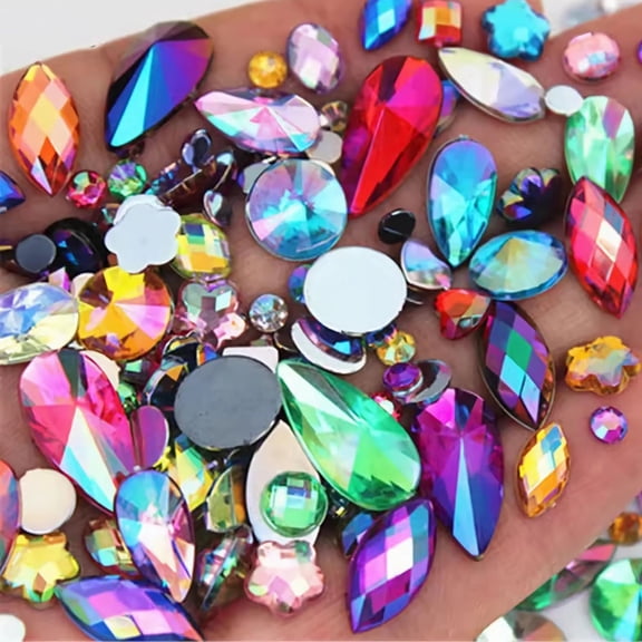 1000pcs AB Rhinestones Crystal Gems Flatback Acrylic Jewels for DIY Crafts Halloween Pirate Costume Nail Art Body Makeup Mixed Shapes 00 Mixed Color AB