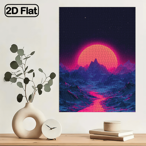1000pcs Adult Jigsaw Puzzle Cardboard Material, Surreal Retro-Futuristic Night Landscape Design, Ideal as Best Friend Holiday Gift. 29.4*19.6in