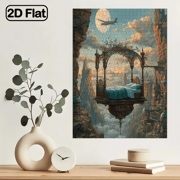 1000pcs Adult Jigsaw Puzzle - Floating Island Bed -Tale Castle with 29.4*19.6in Large Final Picture, Challenge Level.