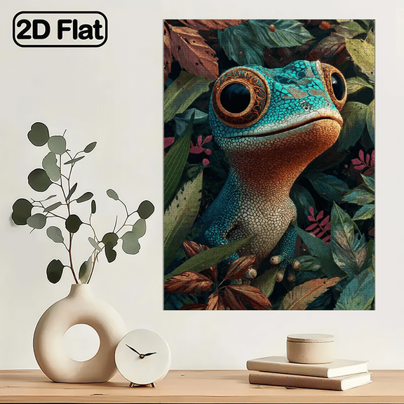 1000pcs Adult Jigsaw Puzzle with Big-Eyed Green Lizard Colorful Leaves - Challenging brain game. Suitable for Adults, Families.29.4*19.6 in