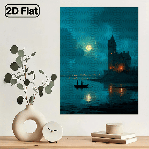 A 1000pcs Adult Mini Jigsaw Puzzle Featuring the Moon Shore Haunted Castle Design - Scratch-resistant, High Difficulty, Suitable for Adults, Family Entertainment, DIY Home Decor, Halloween, Chri