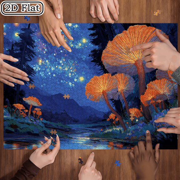 1000pcs Adult Mini Jigsaw Puzzle, Flower Island Starry River Stream Design, Scratch-resistant High Difficulty Brain Game, DIY Home Decor, Ideal Halloween & Christmas Gift for Family