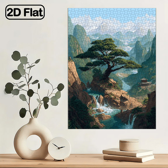 A 1000pcs Adult Mini Jigsaw Puzzle with a Pine Cliff and Hanging Waterfall Design - Scratch-resistant, High Difficulty, Suitable for Adults, Family Entertainment, DIY Home Decor, Halloween, Chri