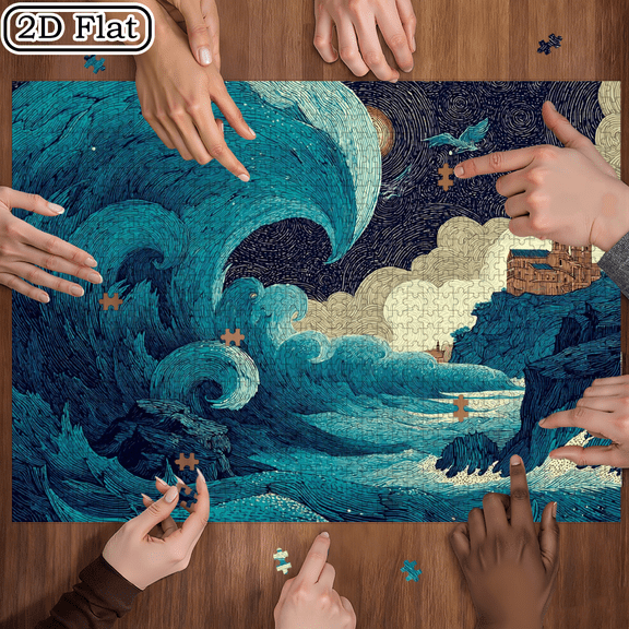 A 1000pcs Adult Mini Jigsaw Puzzle with a "Starry Waves Accompanying the Whale" Design, Suitable for Adults, Family Entertainment, DIY Home Decor, Halloween, Christmas, and as a Brain-challengin