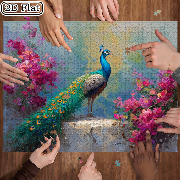 A 1000pcs Adult Mini Puzzle Featuring a Floral Peacock Design - Scratch-resistant, High Difficulty Level, Ideal for Adults, Family Entertainment, DIY Home Decor, and as a Brain-challenging Gift.