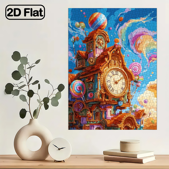 1000pcs Adult Puzzle, 29.4*19.6 Inches Large Size, Abstract Painted Clock Cottage Puzzle, Perfect for DIY Creative Fun with Family and Friends.