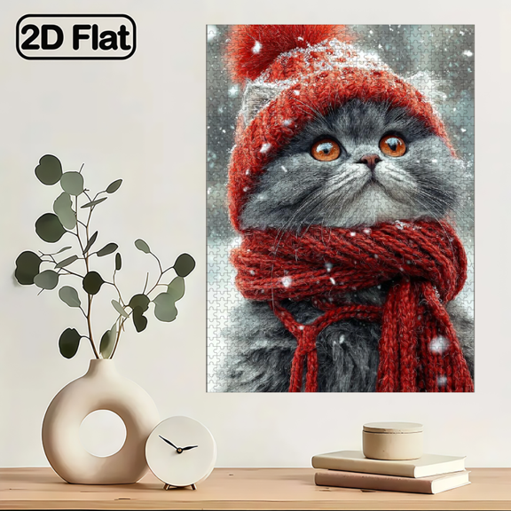 1000pcs Adult Puzzle 29.4x19.6 Inches, Cute Cat Snowflake Scarf Design, Creative Fun Family Friends, Stress Relief Birthday Holiday Gift, Brain Challenge