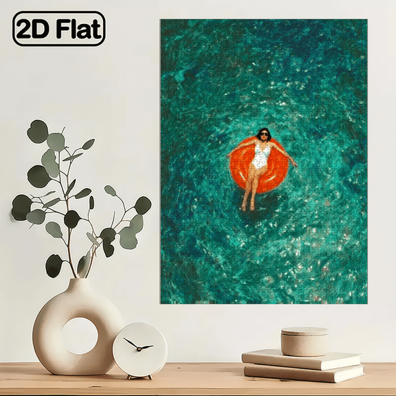 1000pcs Adult Puzzle - Difficulty Level Green Water Wave And Red Circle Swimming Woman Large Frameless Puzzle, Calming Home Decor - Ideal gift.29.4*19.6in