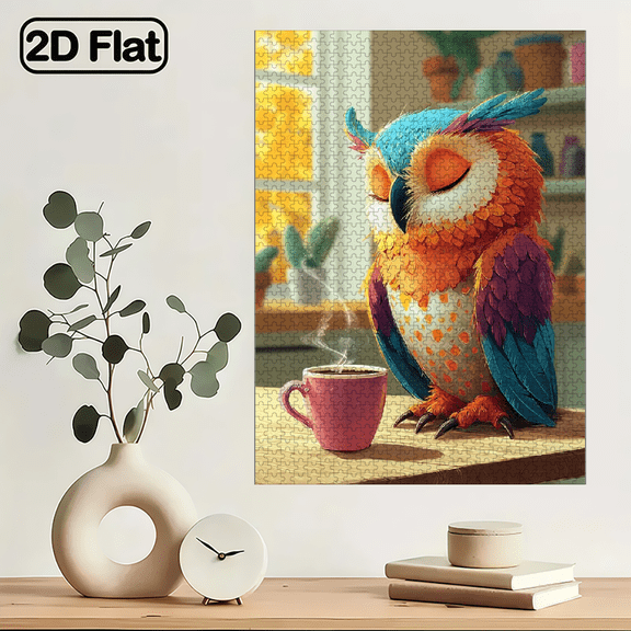 1000pcs Adult Puzzle, Measuring 29.4X19.6 Inches, Featuring Coffee Owl Design, Perfect for Creative Fun with Family And Friends. an Ideal Choice for Birthday Or Holiday Stress Relief GiftsAn Int