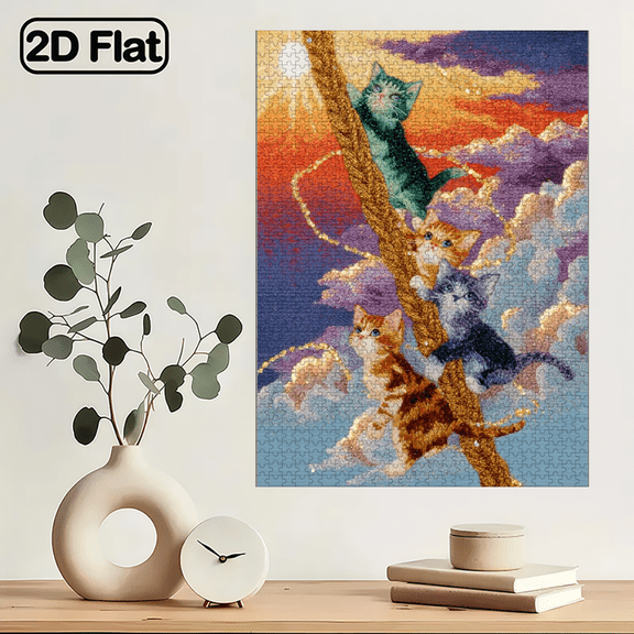 A 1000pcs Adult Puzzle, Measuring70X50 cm, Featuring a Rope And Kitten Design, Perfect for Creative Fun with Family And Friends. an Ideal Choice for Birthday Or Holiday Stress Relief GiftsAn Int